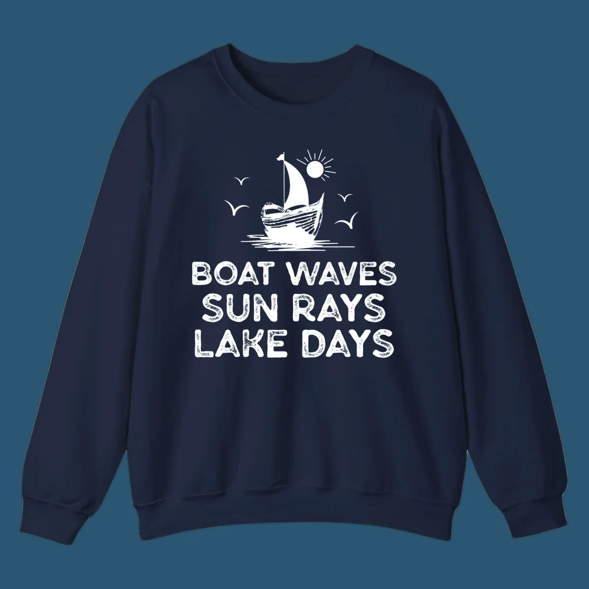Boat waves sun rays lake days illustration with sailboat and sun, on black and white backgrounds.