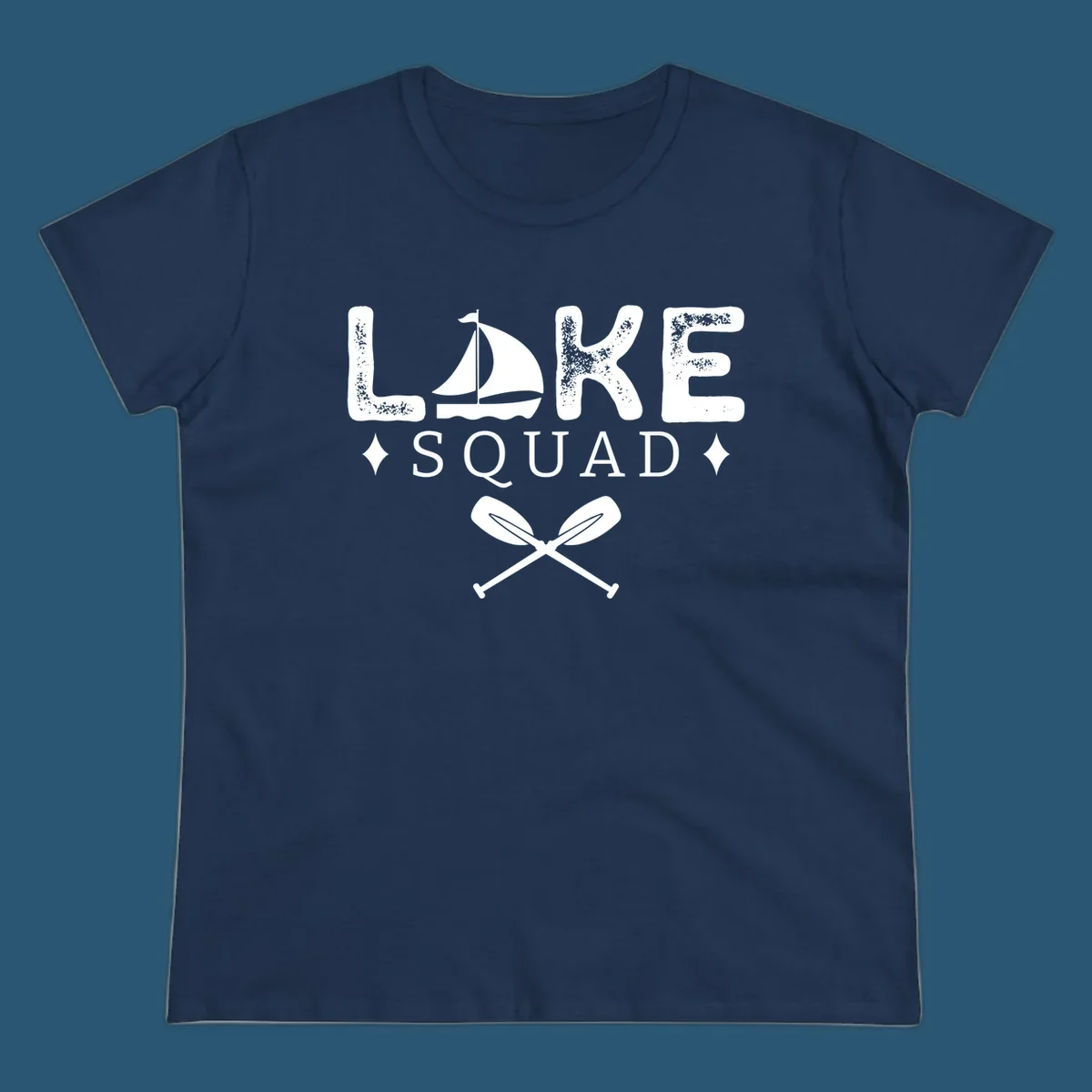 Lake Squad design featuring text, a sailboat, and crossed oars.