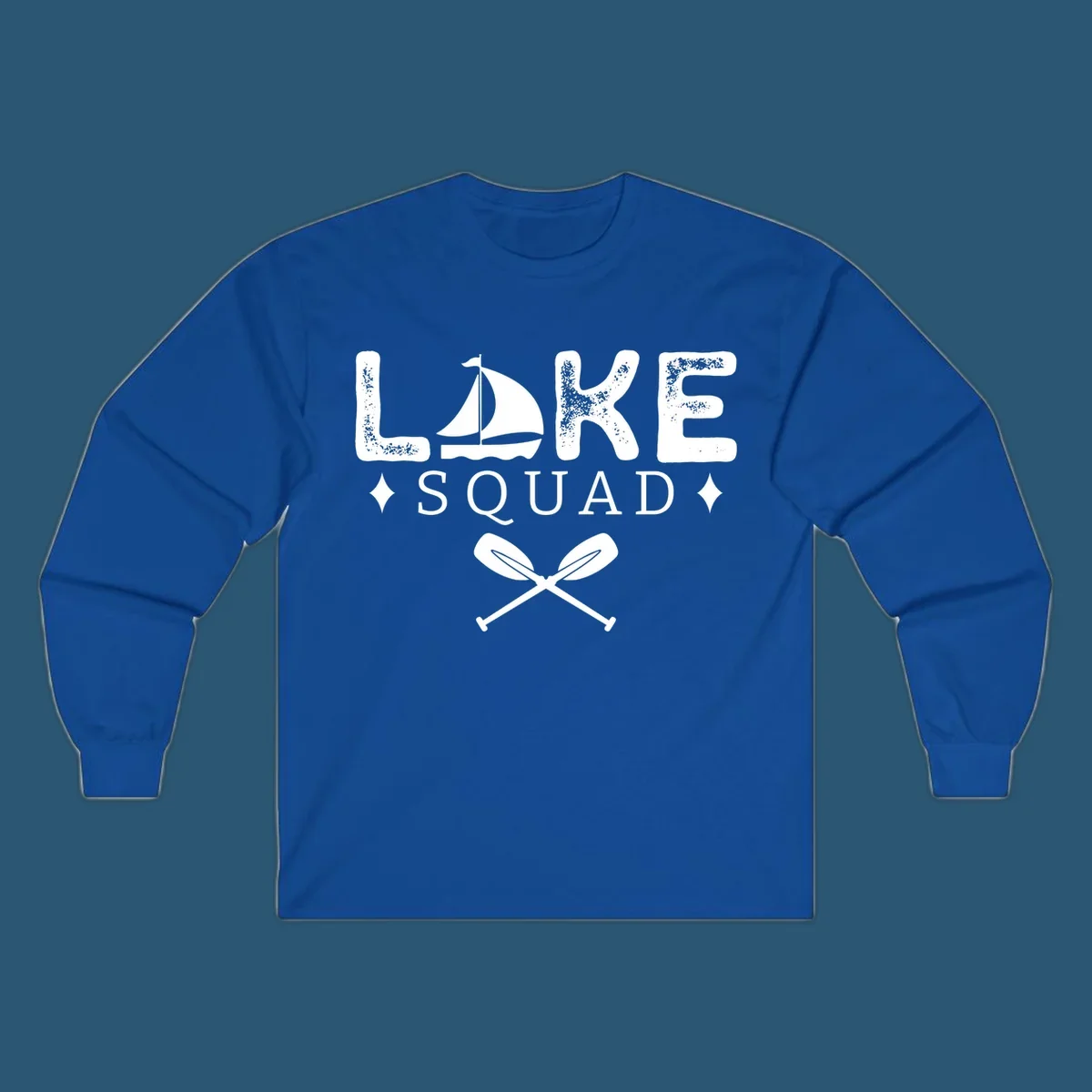Lake Squad design featuring text, a sailboat, and crossed oars.
