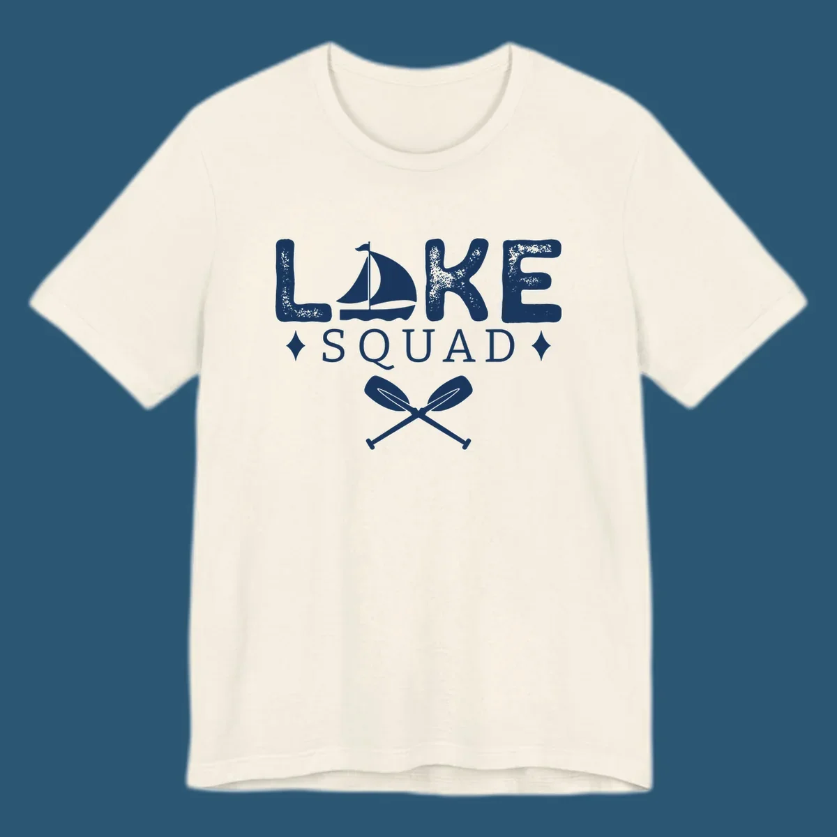 Lake Squad design featuring text, a sailboat, and crossed oars.