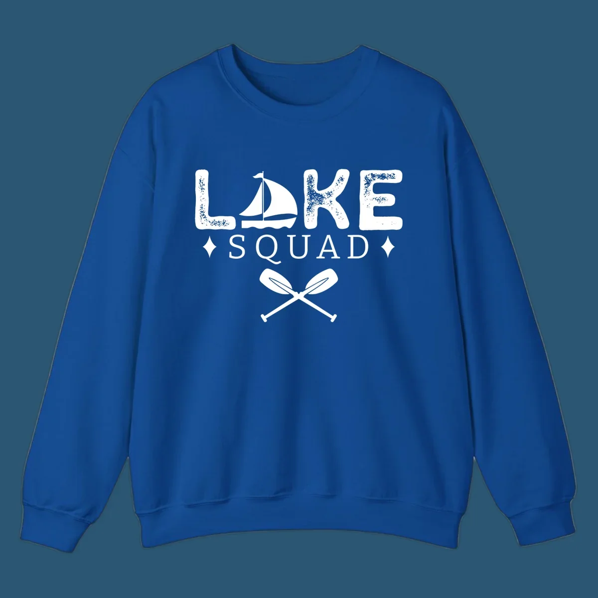 Lake Squad design featuring text, a sailboat, and crossed oars.