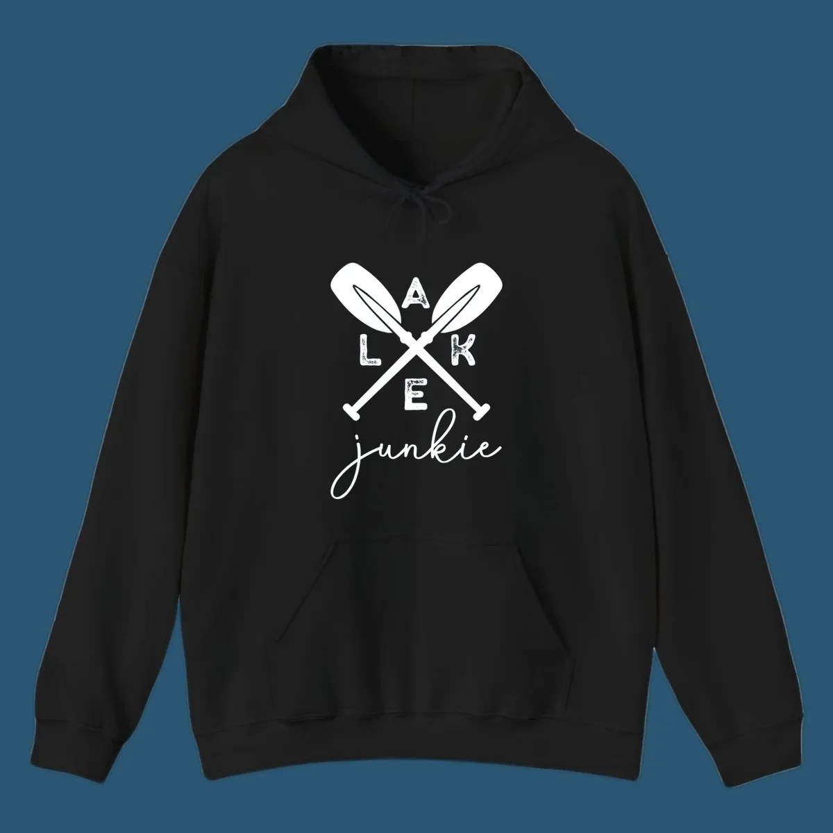 Lake Junkie Paddles Design with crossed paddles and distressed text.
