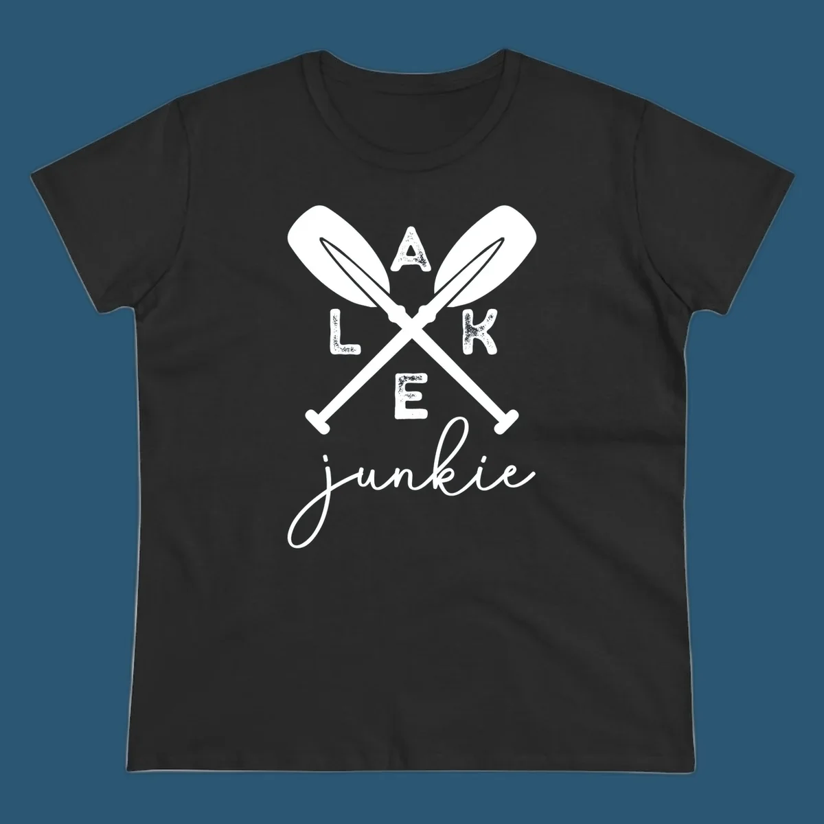 Lake Junkie Paddles Design with crossed paddles and distressed text.