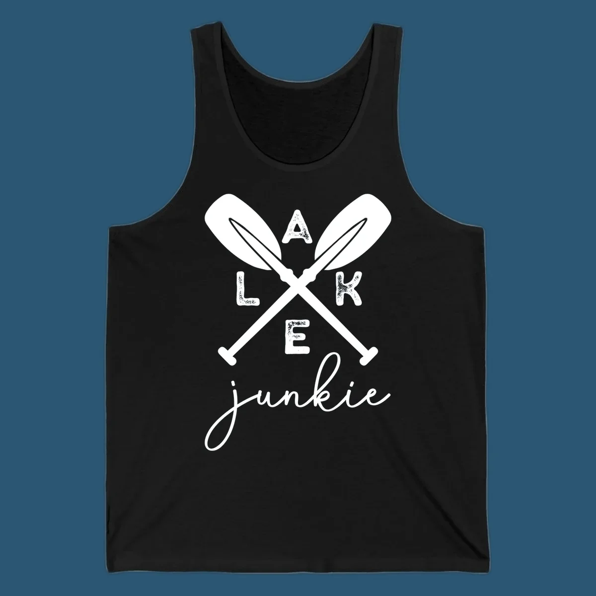Lake Junkie Paddles Design with crossed paddles and distressed text.