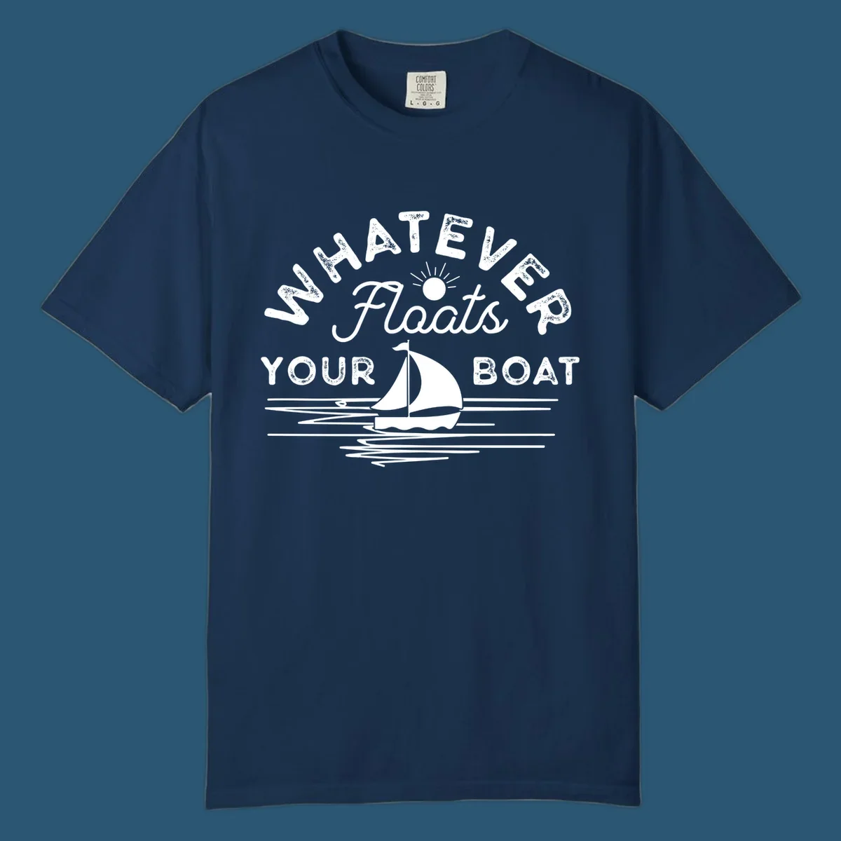 Whatever floats your boat design with sailboat and sun, on black and white backgrounds.