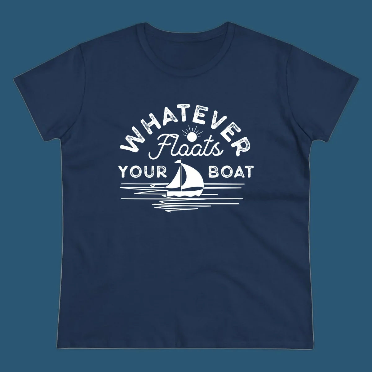 Whatever floats your boat design with sailboat and sun, on black and white backgrounds.