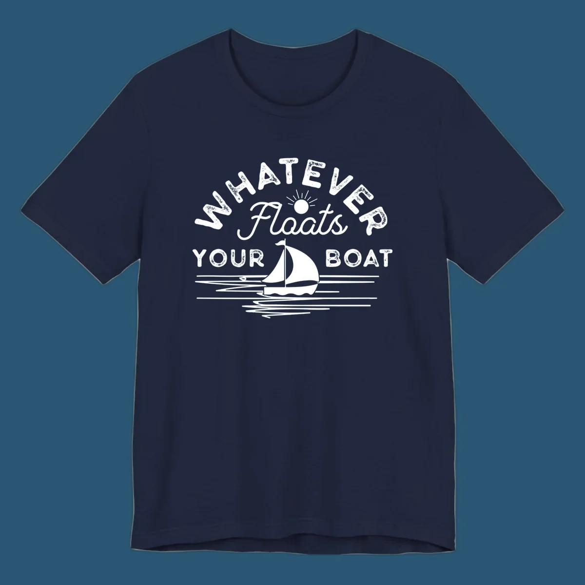 Whatever floats your boat design with sailboat and sun, on black and white backgrounds.