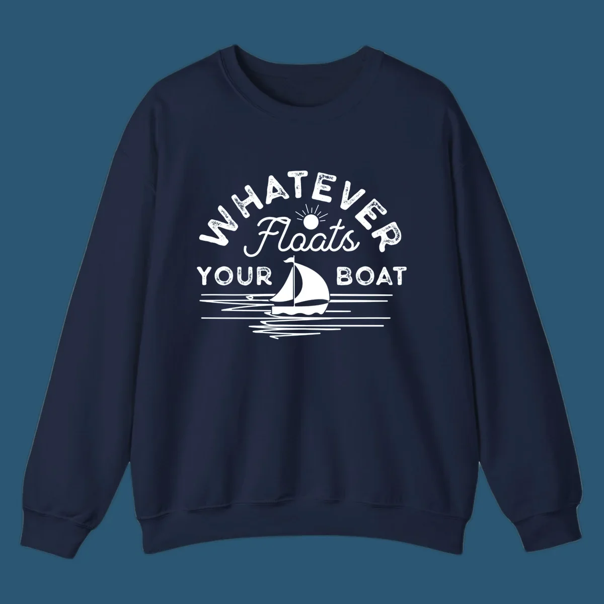 Whatever floats your boat design with sailboat and sun, on black and white backgrounds.
