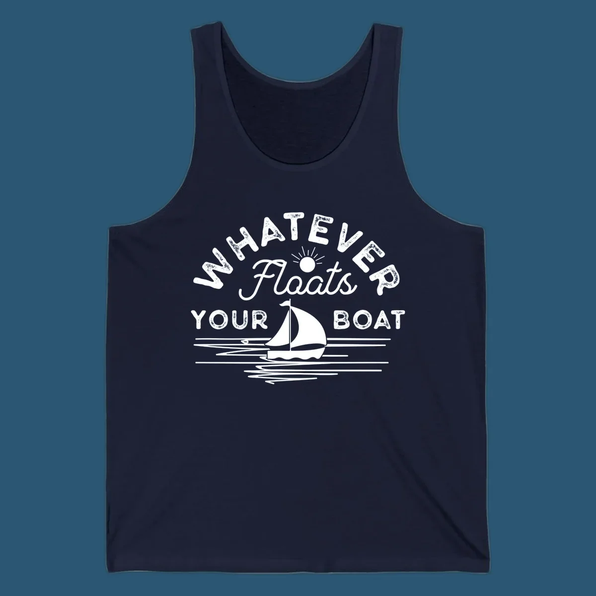 Whatever floats your boat design with sailboat and sun, on black and white backgrounds.