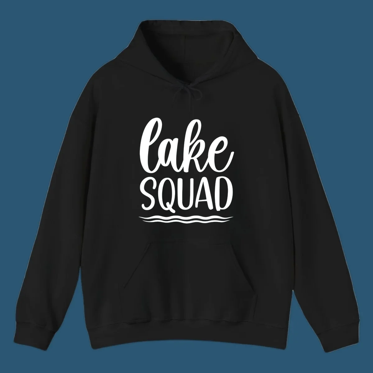 Lake Squad typography design with wavy lines graphic.