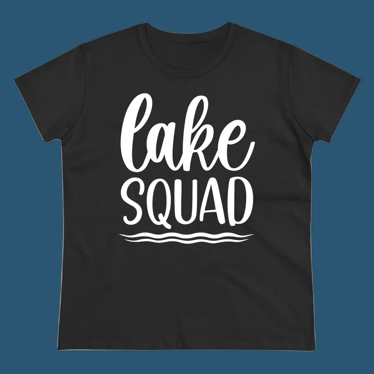 Lake Squad typography design with wavy lines graphic.