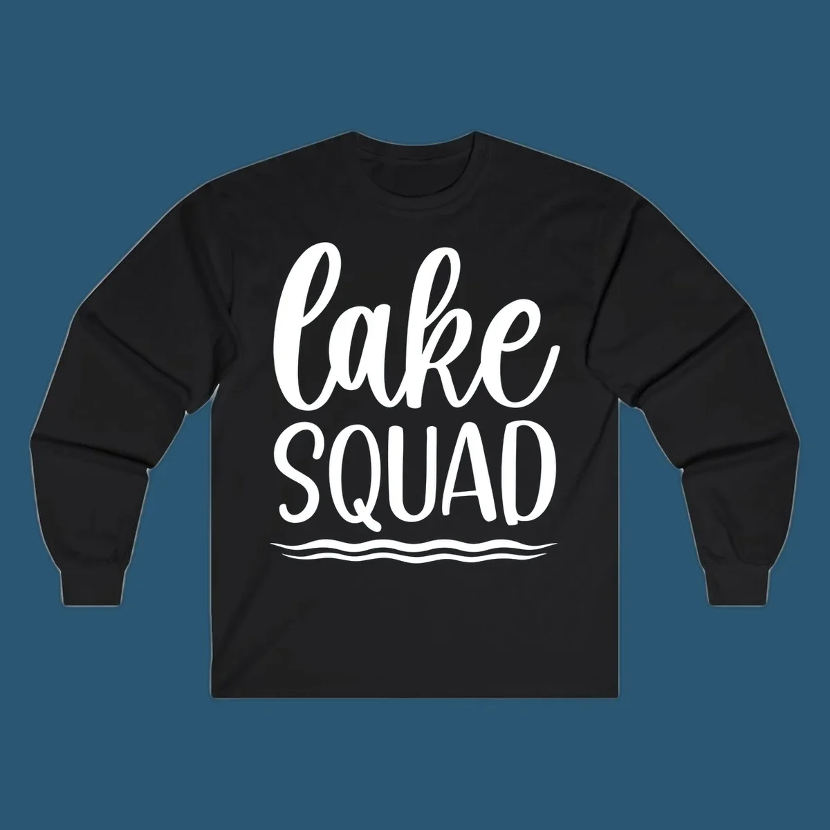 Lake Squad typography design with wavy lines graphic.