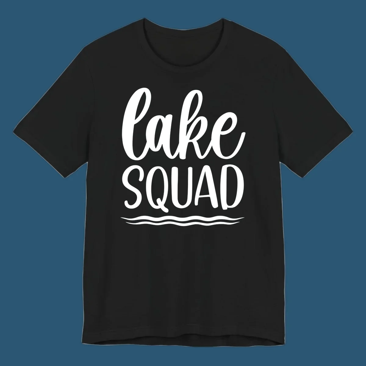 Lake Squad typography design with wavy lines graphic.