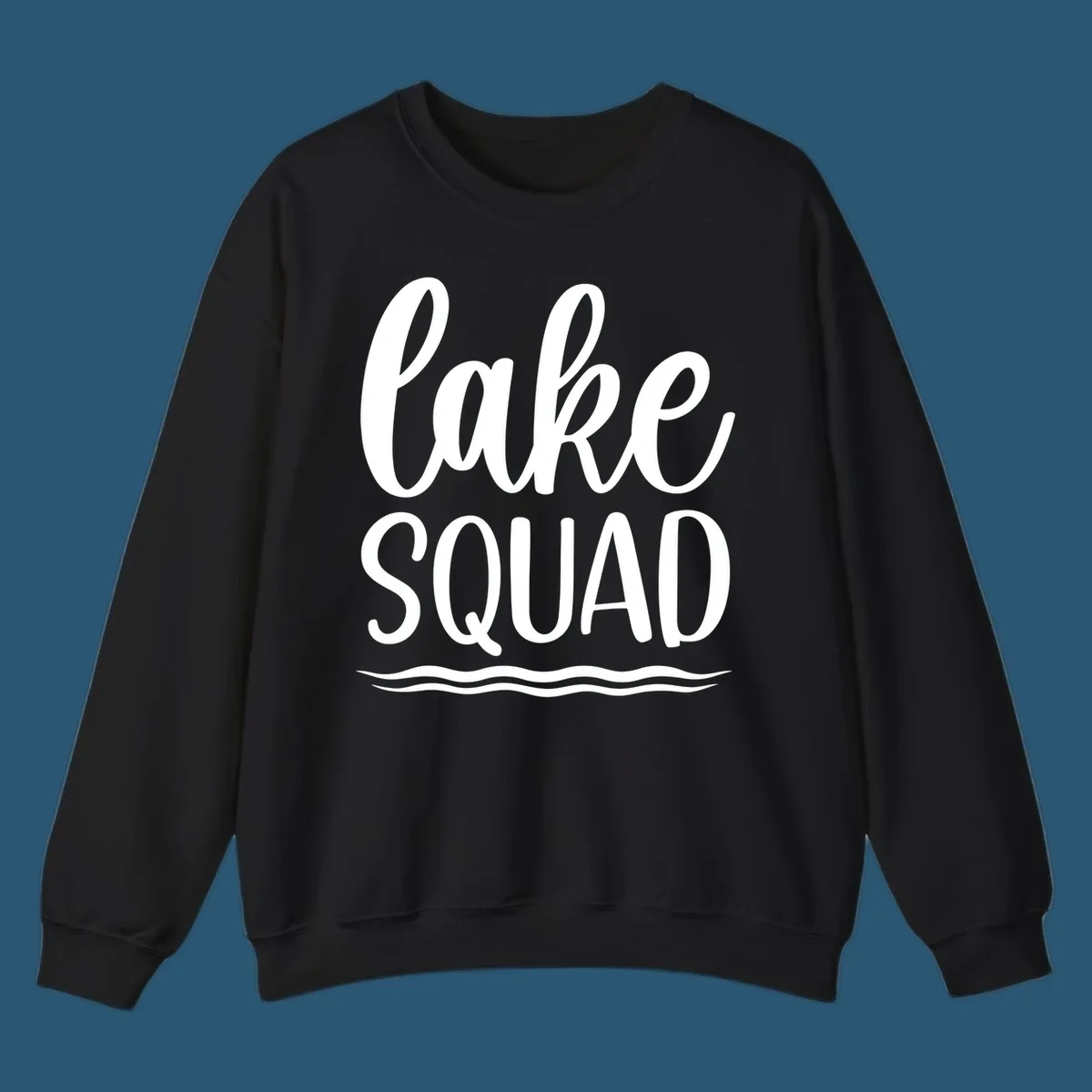 Lake Squad typography design with wavy lines graphic.