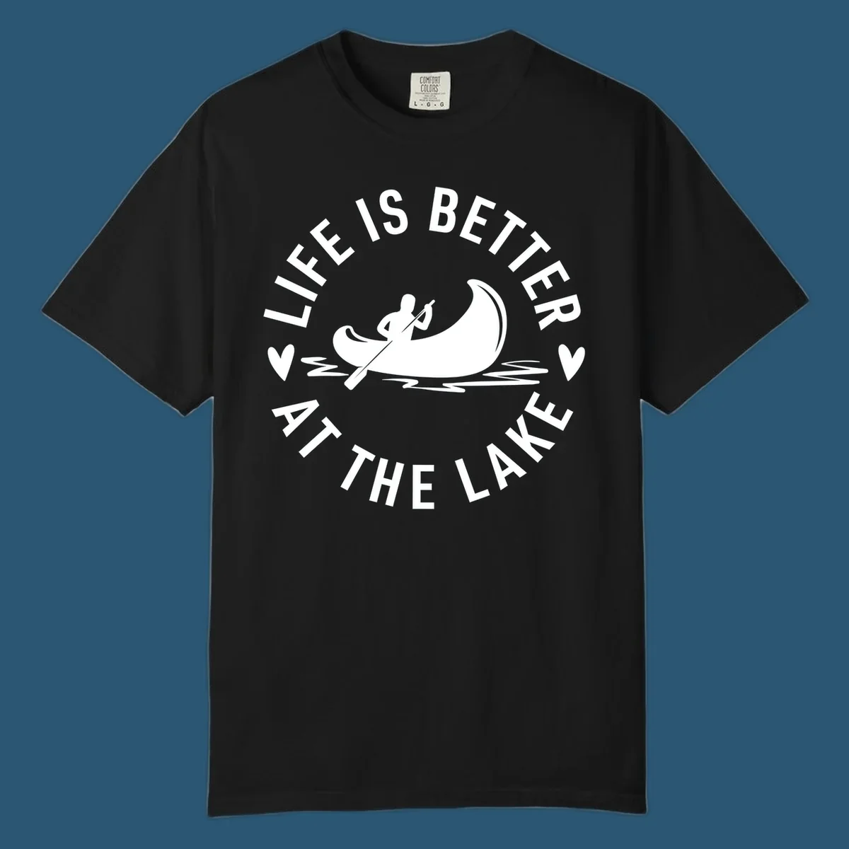 Lake life canoe design with text 'Life Is Better At The Lake'