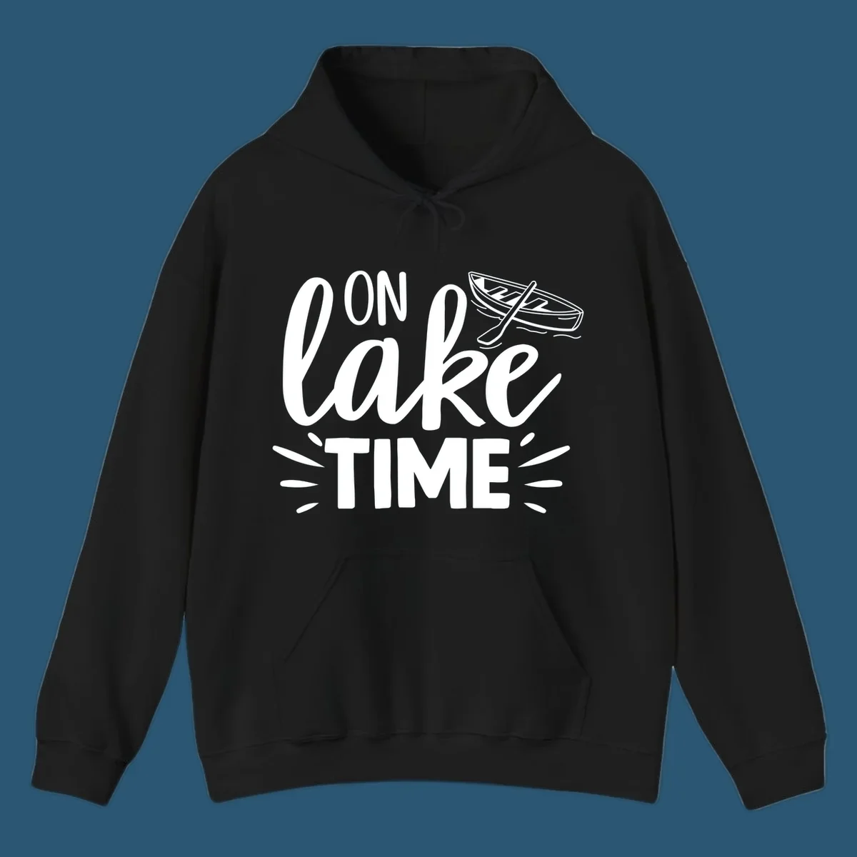 On lake time boat graphic with text and illustration, lake life concept.