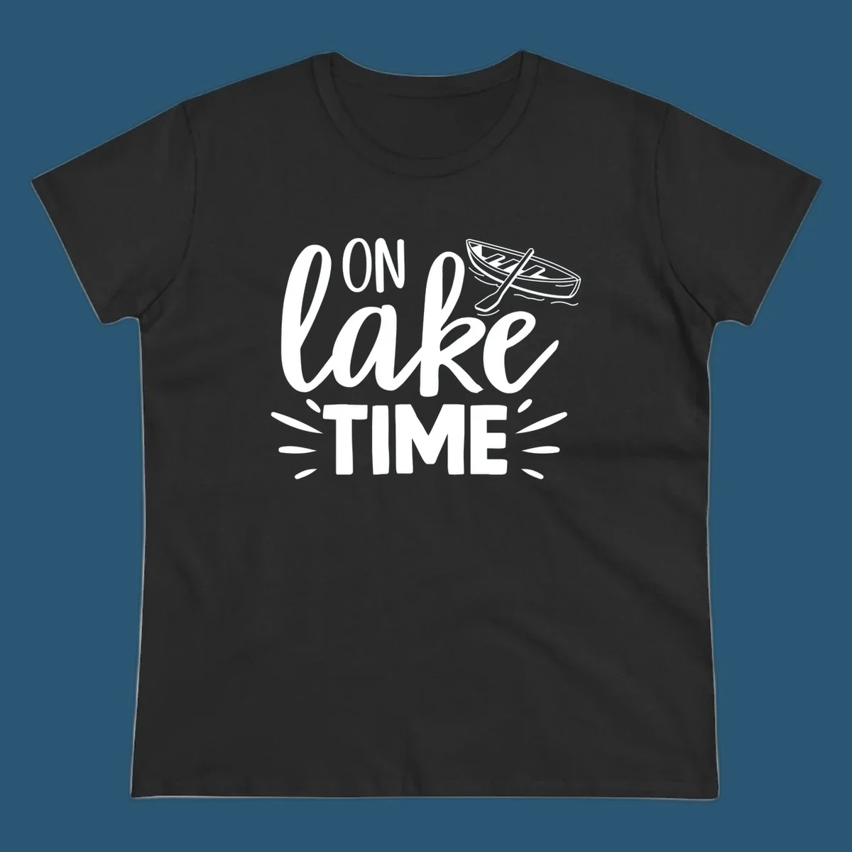 On lake time boat graphic with text and illustration, lake life concept.