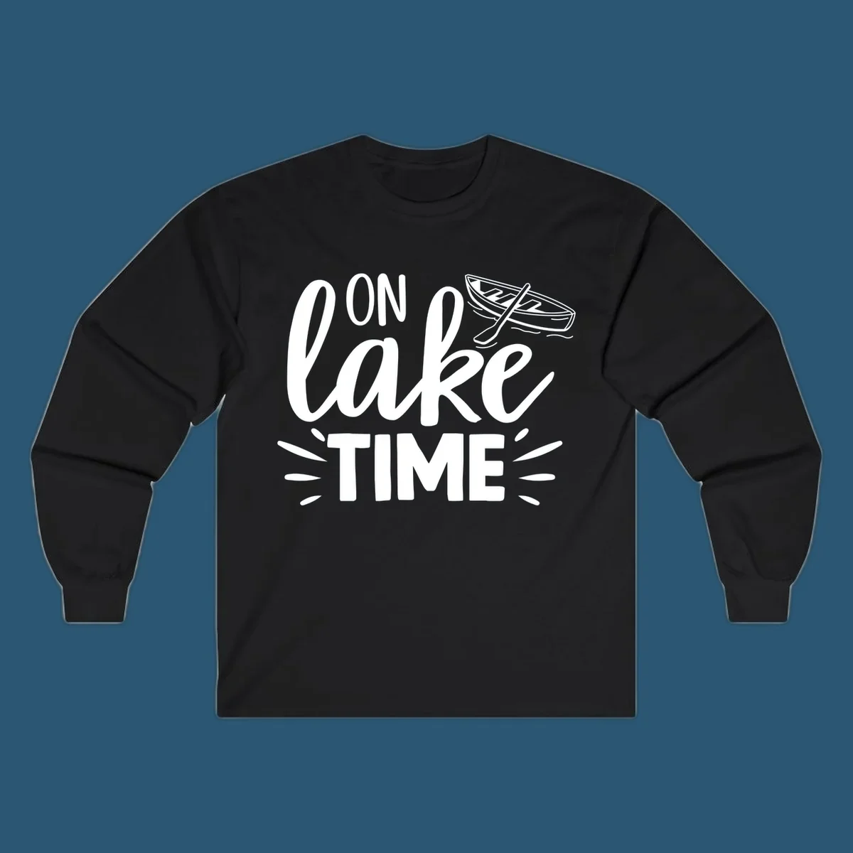 On lake time boat graphic with text and illustration, lake life concept.