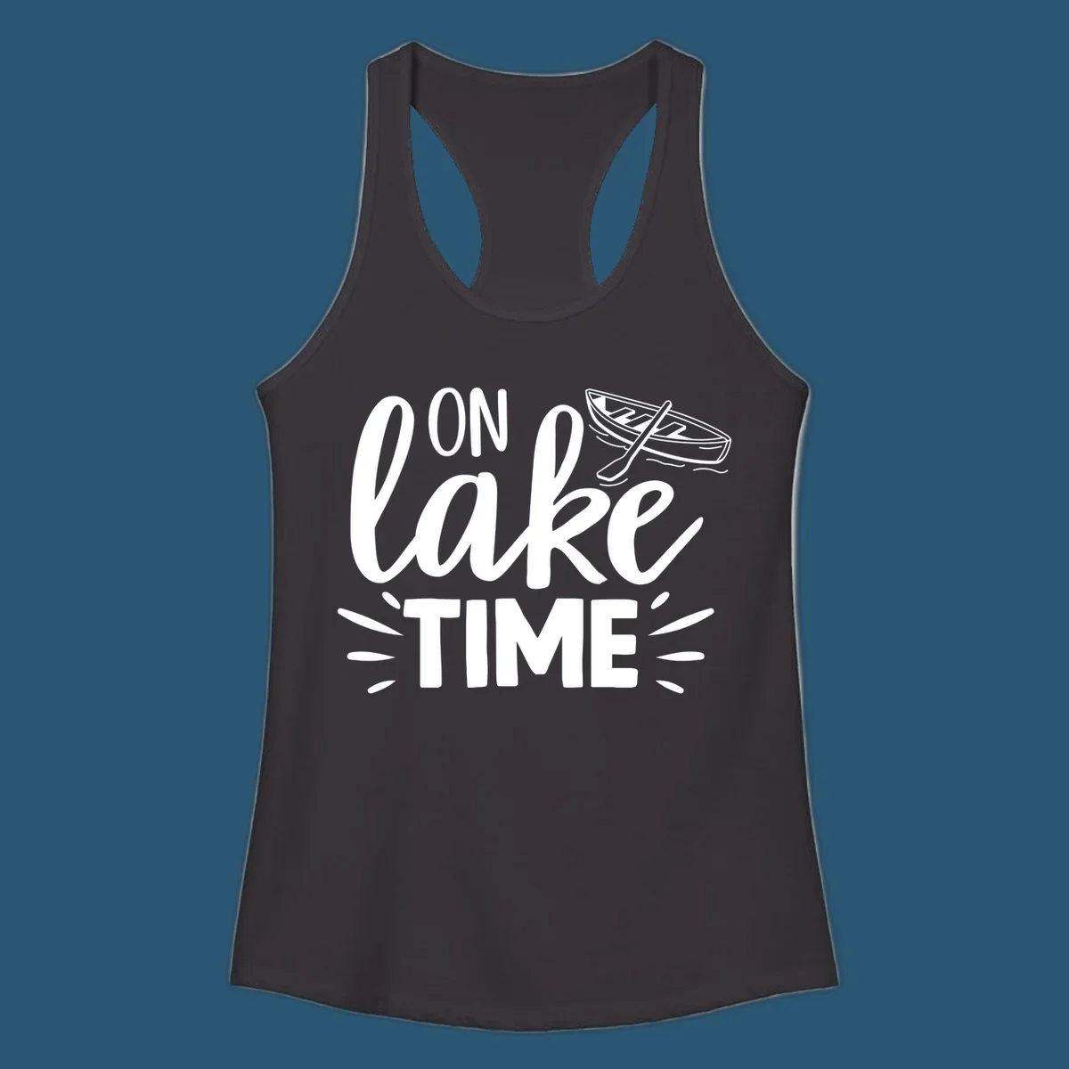 On lake time boat graphic with text and illustration, lake life concept.