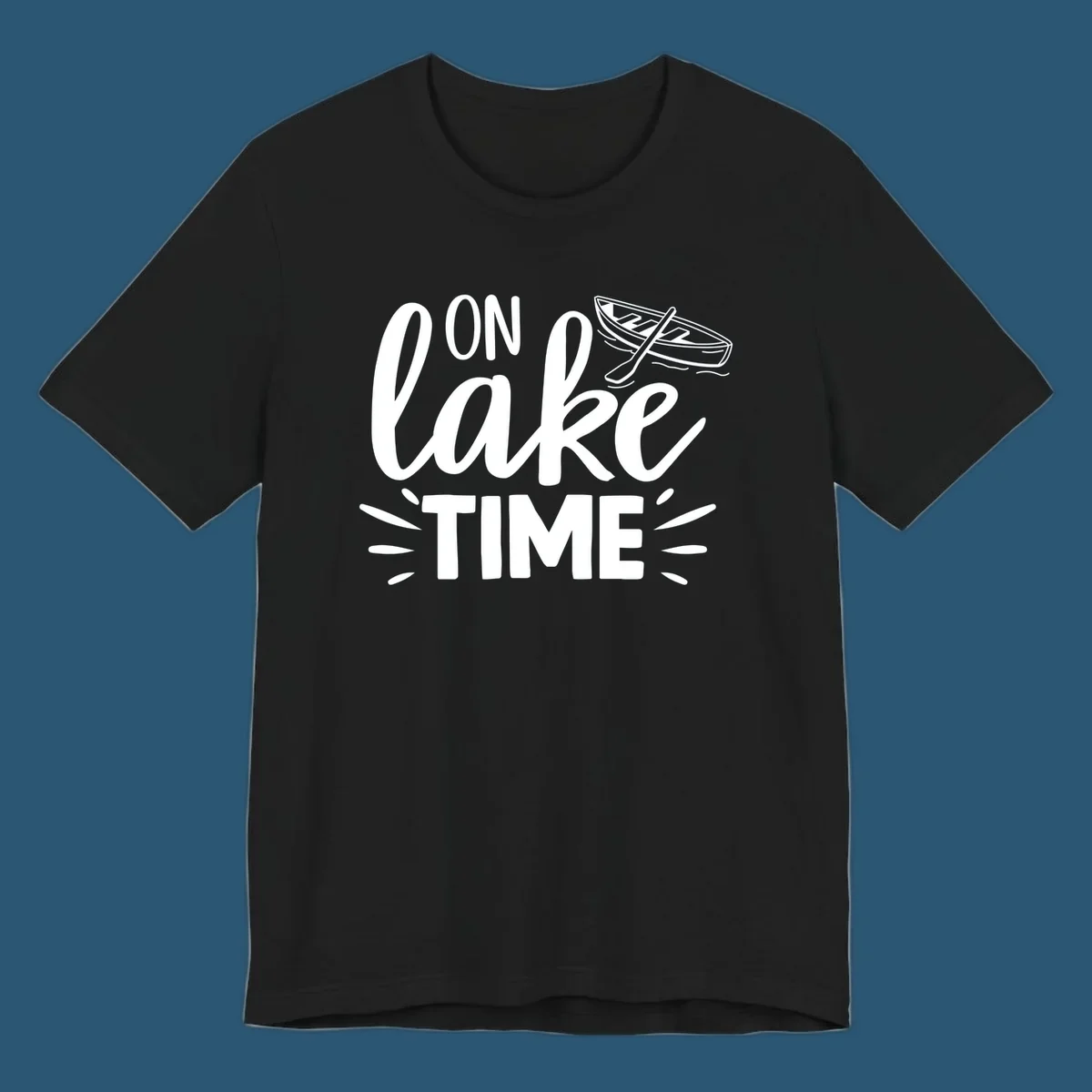 On lake time boat graphic with text and illustration, lake life concept.