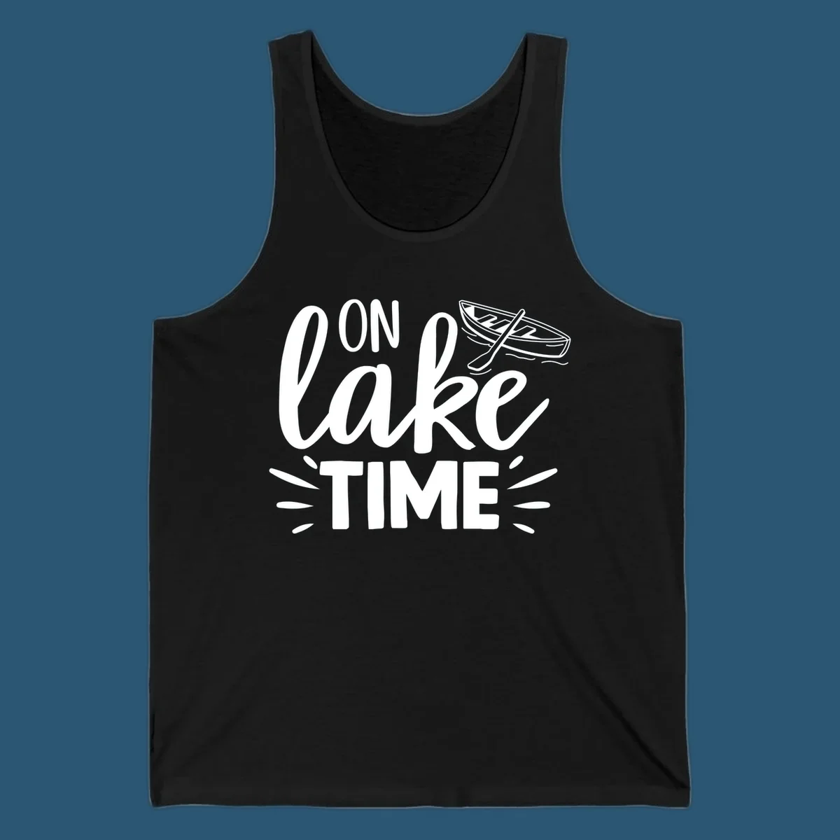 On lake time boat graphic with text and illustration, lake life concept.