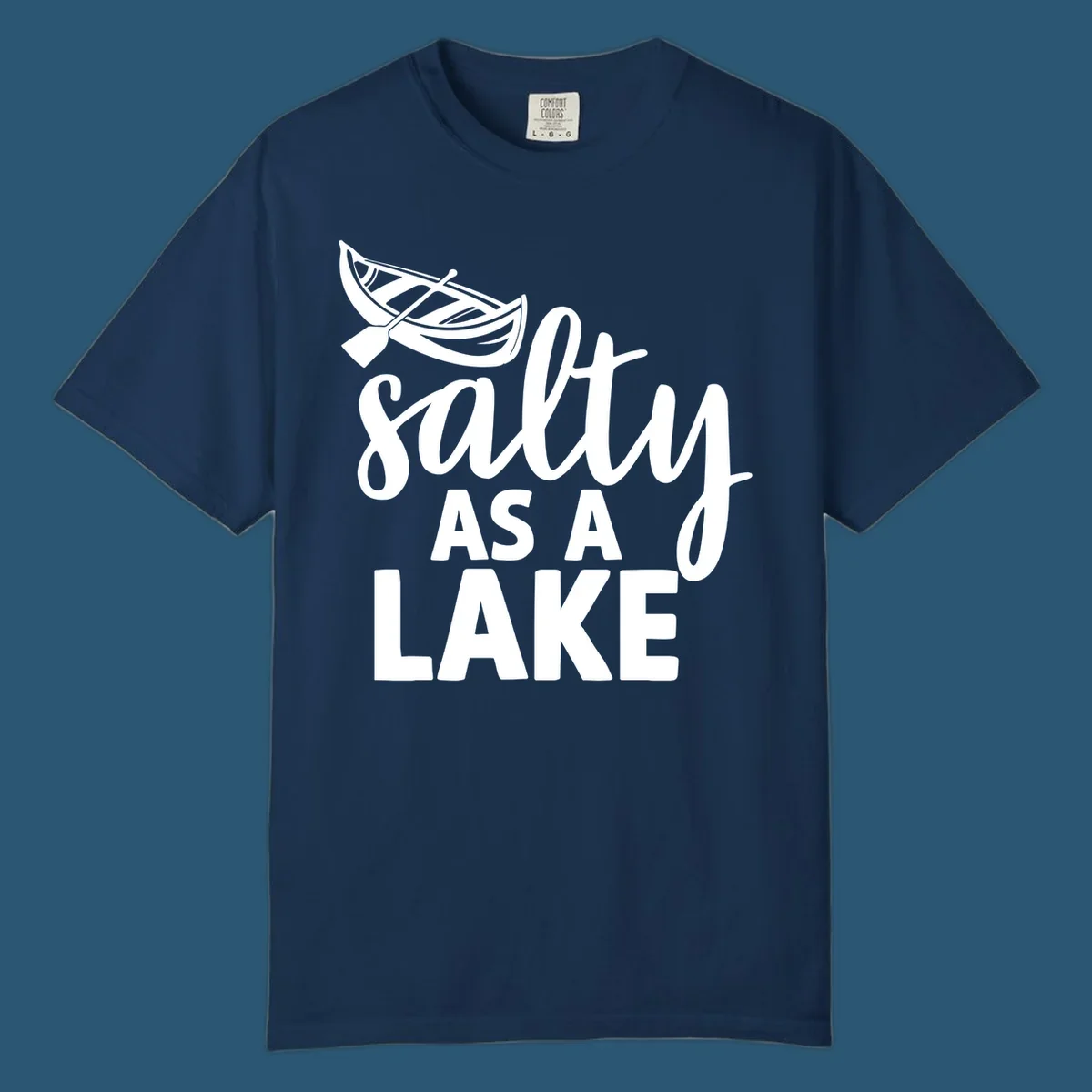 Salty As A Lake typography with canoe illustration.