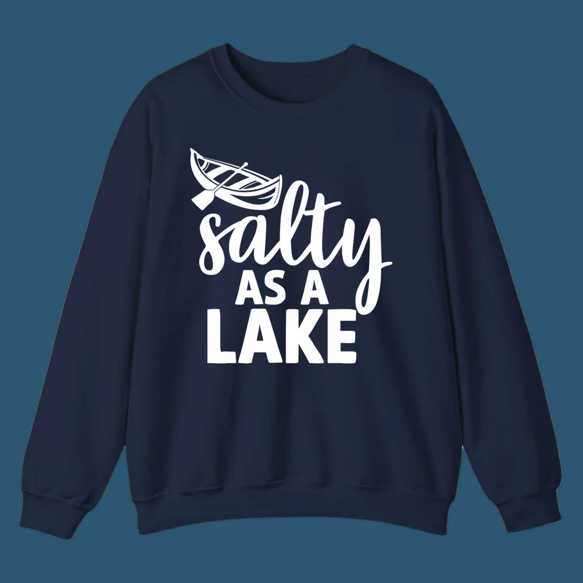 Salty As A Lake typography with canoe illustration.