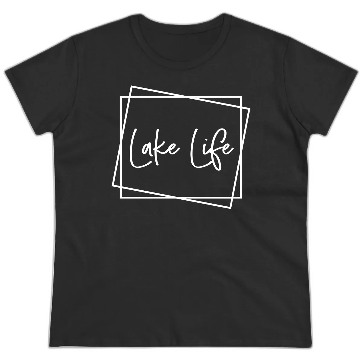 Lake Life Script Design Ladies Tee in Black