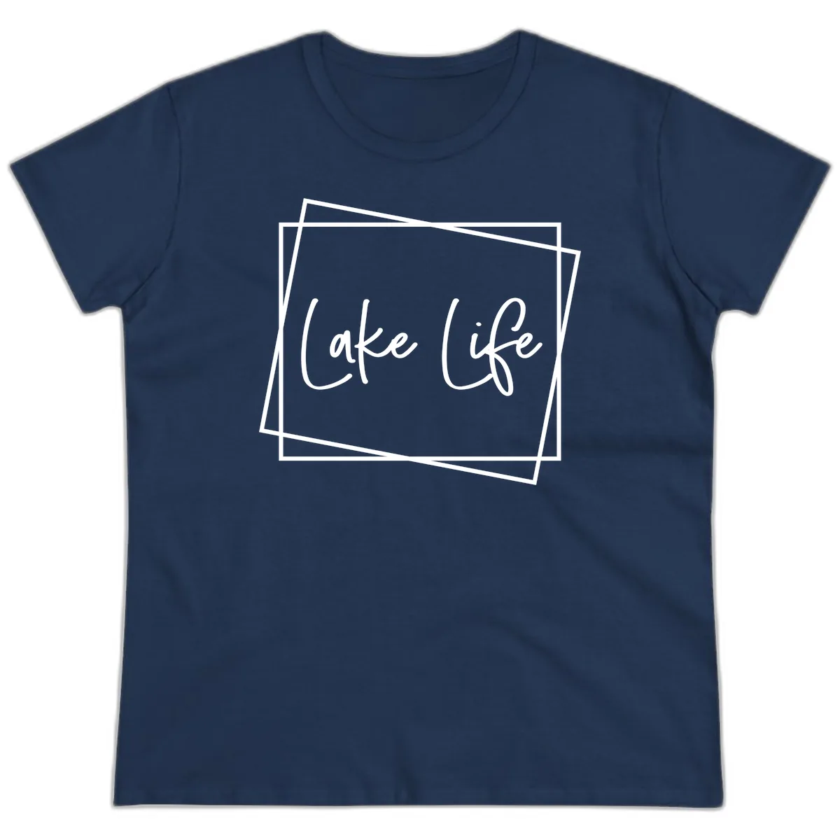 Lake Life Script Design Ladies Tee in Navy
