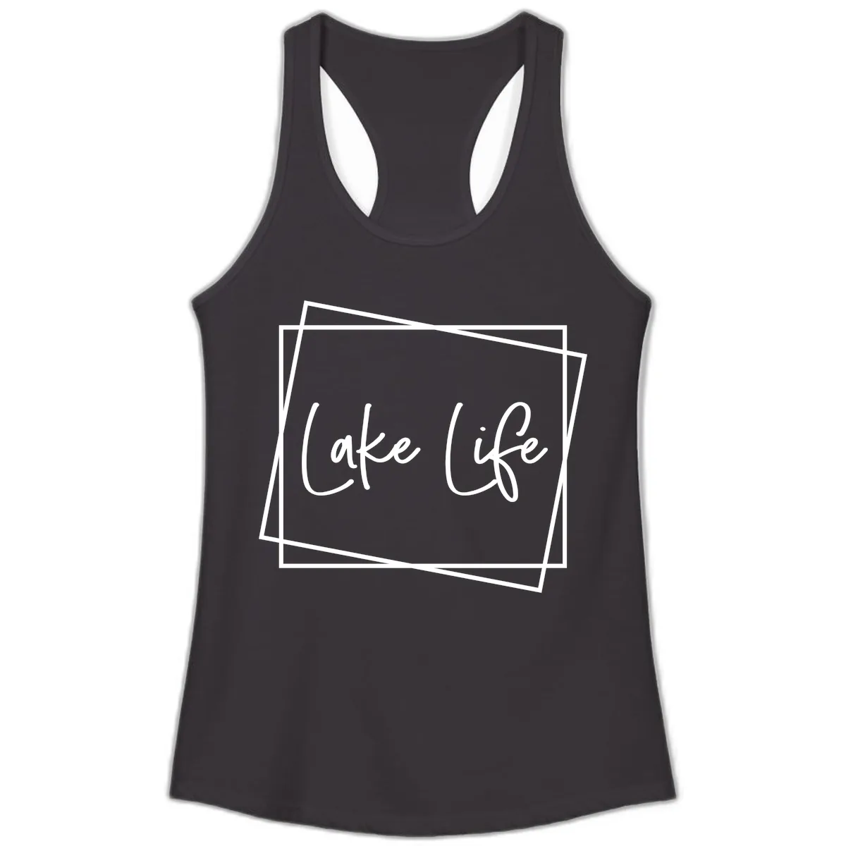 Lake Life Script Design Ladies Tank in Black