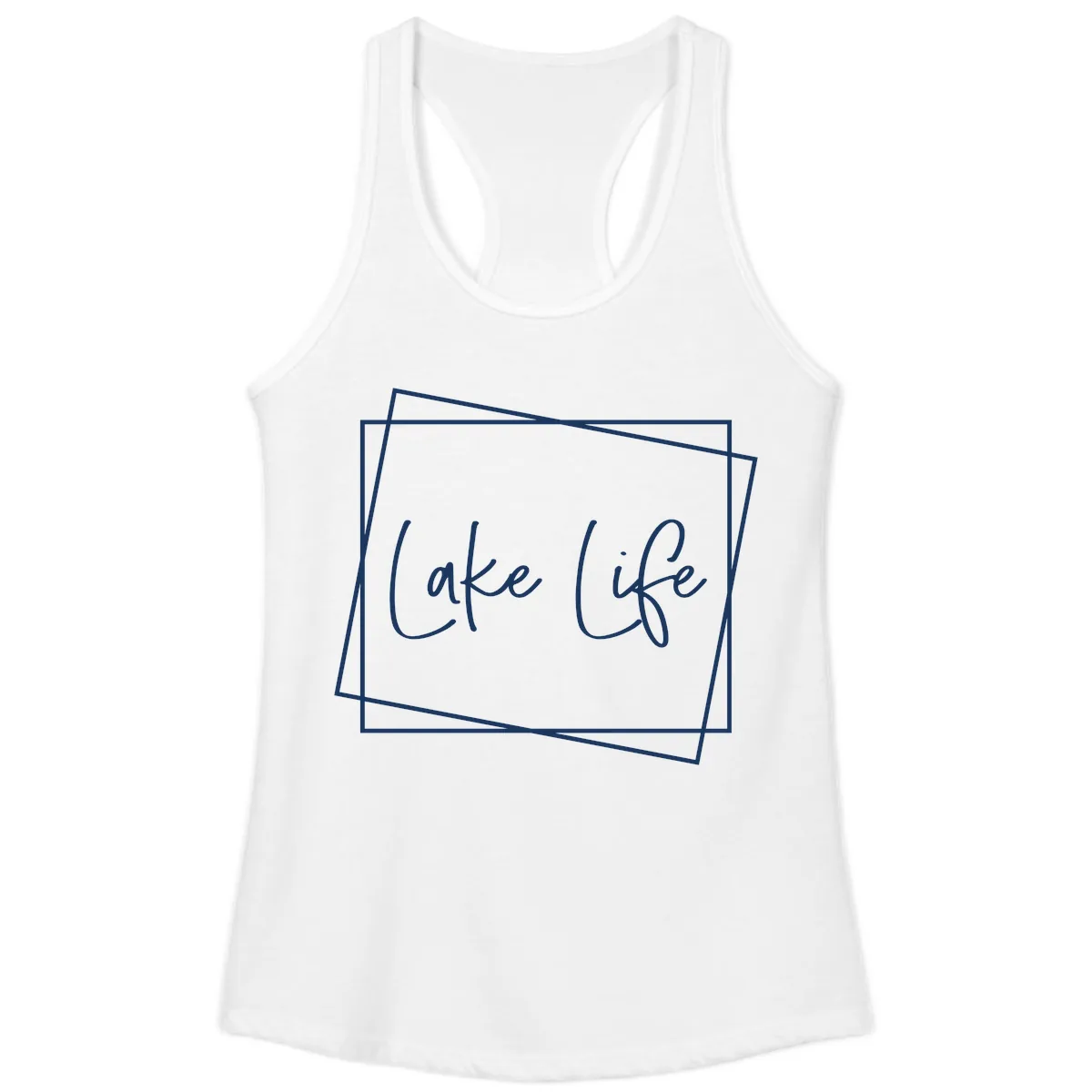 Lake Life Script Design Ladies Tank in White