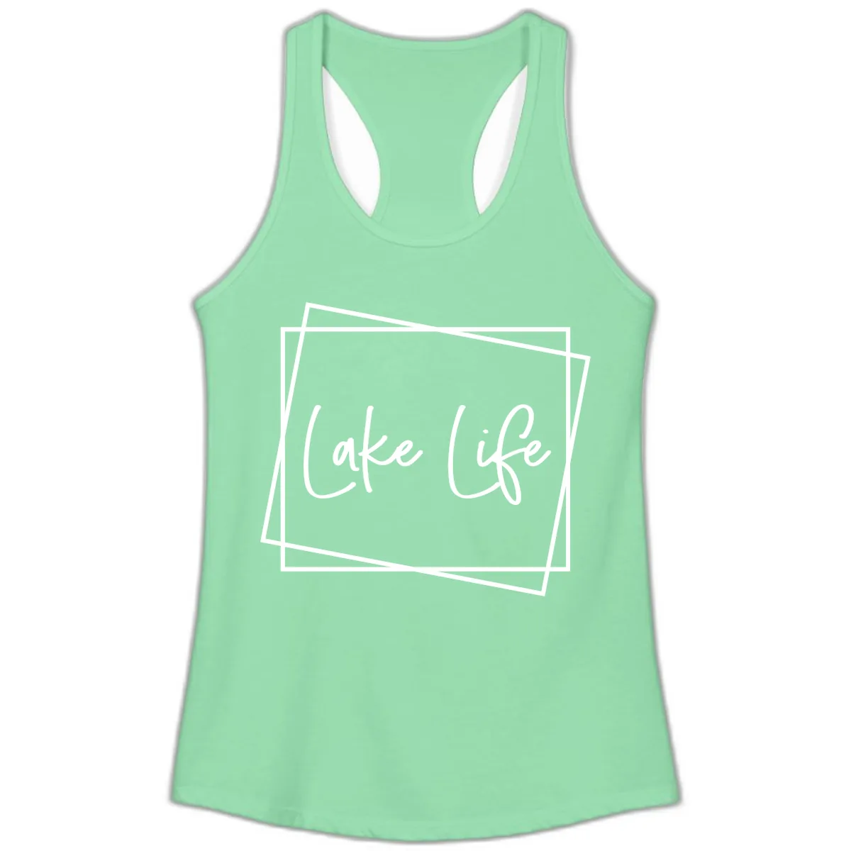Lake Life Script Design Ladies Tank in Solid Mint