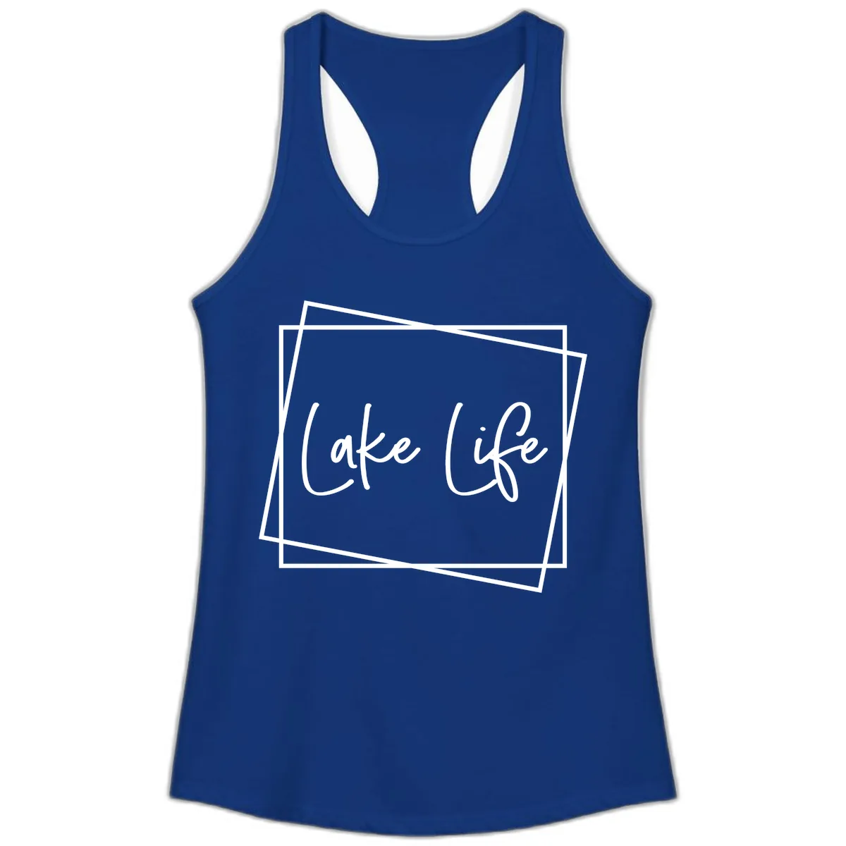 Lake Life Script Design Ladies Tank in Solid Royal