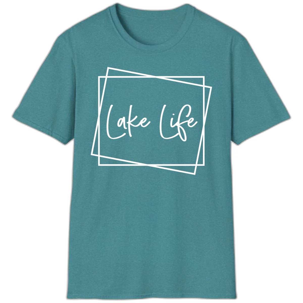 Lake Life Script Design T-Shirt in Heather Galapagos Blue