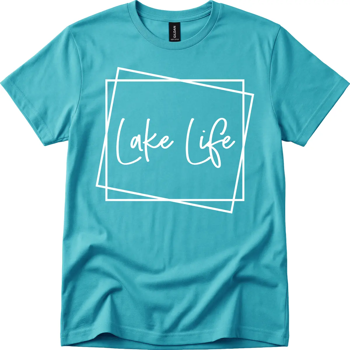 Lake Life Script Design T-Shirt in Tropical Blue