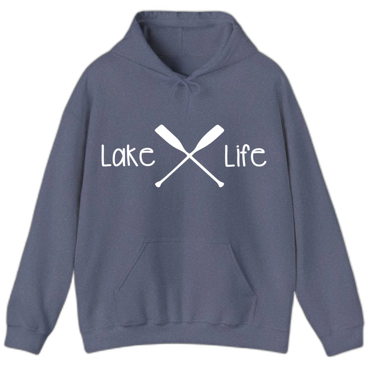 Lake Life Oar Design Hoodie in Heather Navy