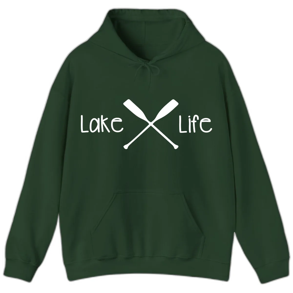 Lake Life Oar Design Hoodie in Forest Green