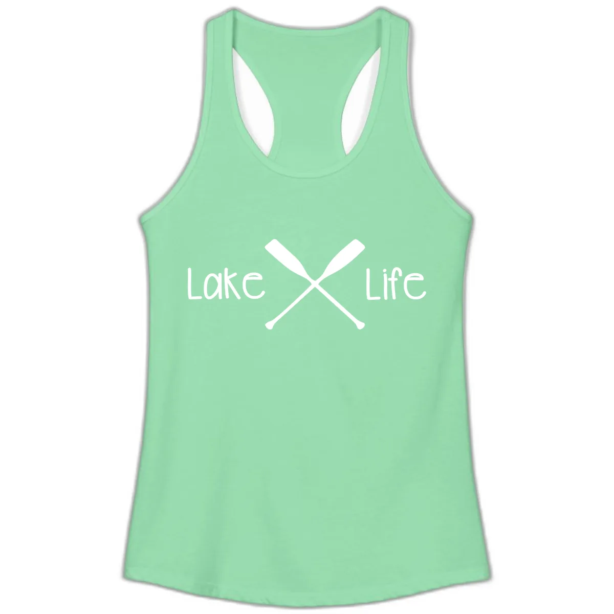 Lake Life Oar Design Ladies Tank in Solid Mint
