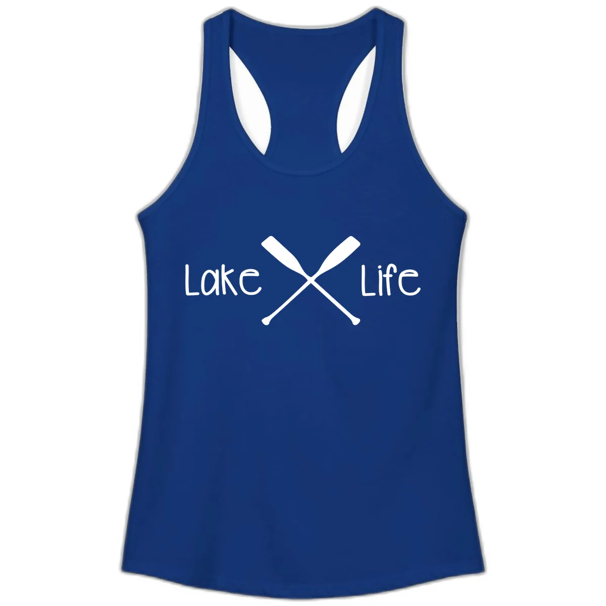 Lake Life Oar Design Ladies Tank in Solid Royal