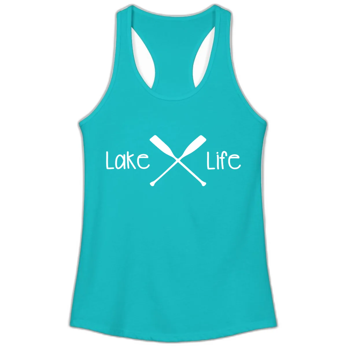 Lake Life Oar Design Ladies Tank in Tahiti Blue