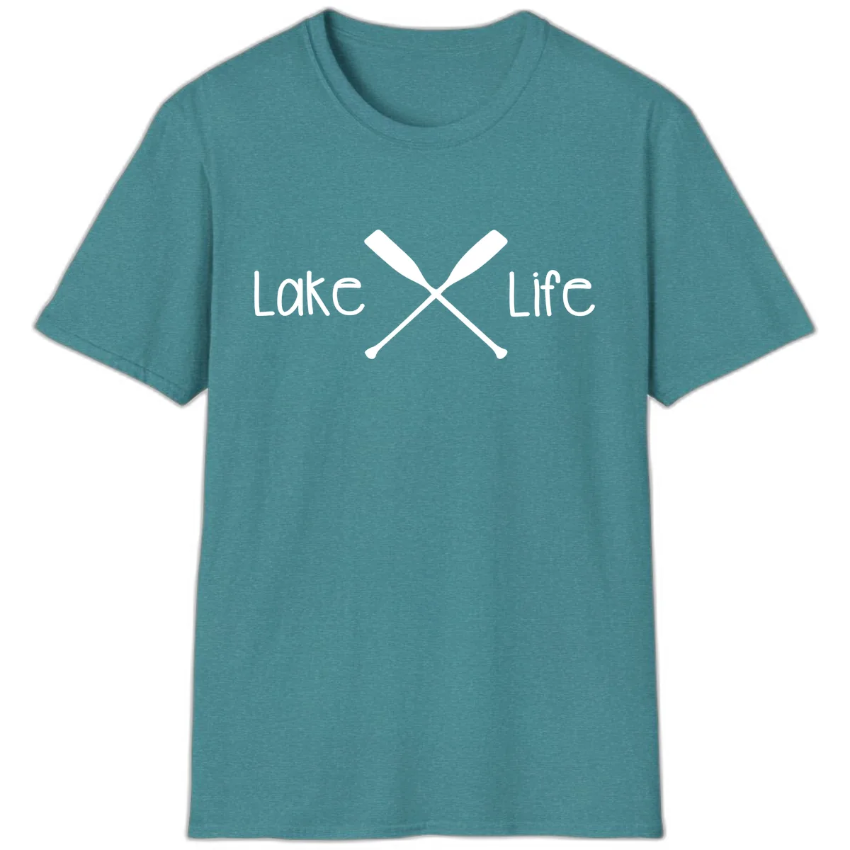 Lake Life Oar Design T-Shirt in Heather Galapagos Blue