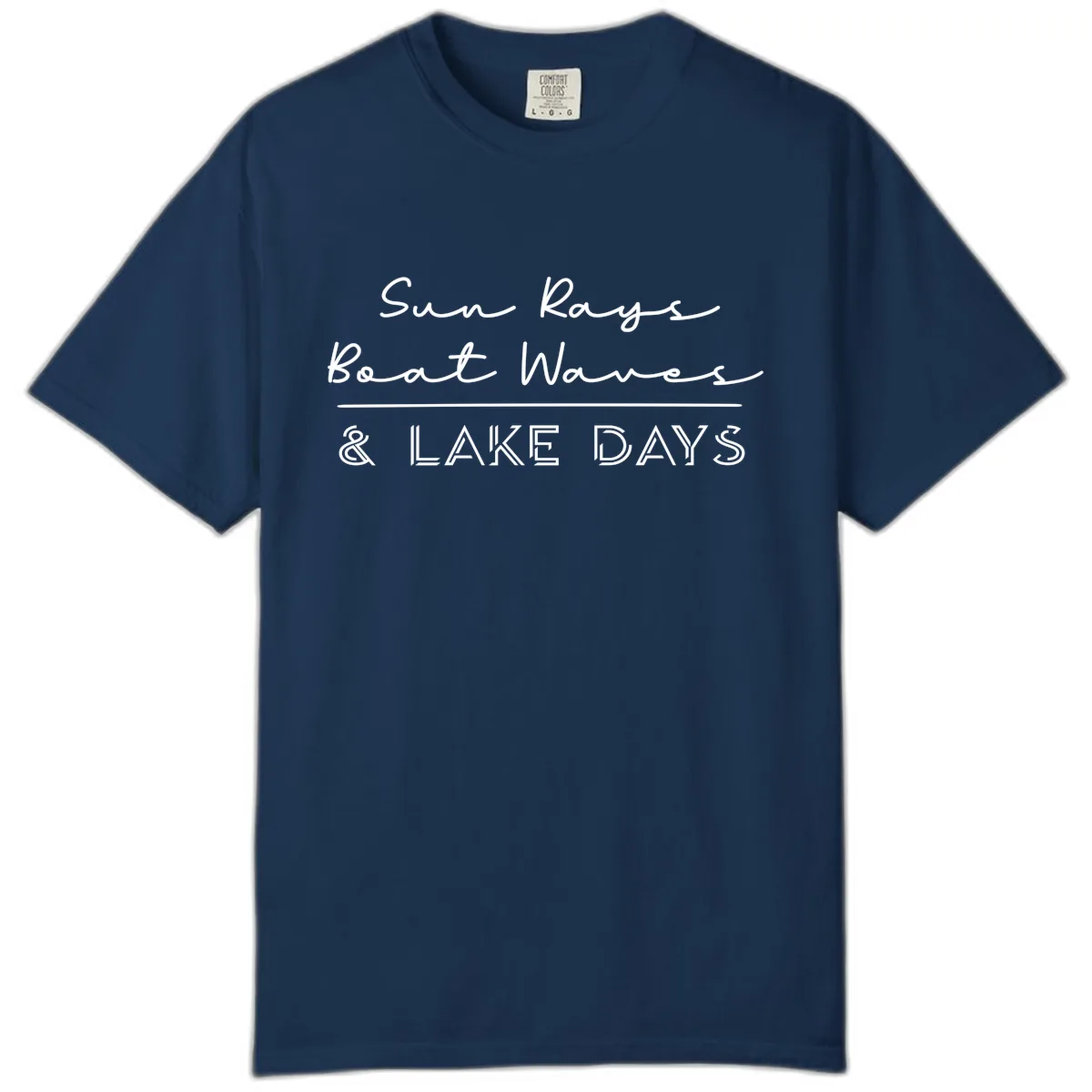 Sun Rays Boat Waves Lake Days Design Comfort Color in Navy