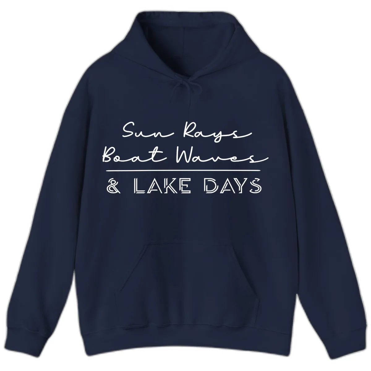 Sun Rays Boat Waves Lake Days Design Hoodie in Navy
