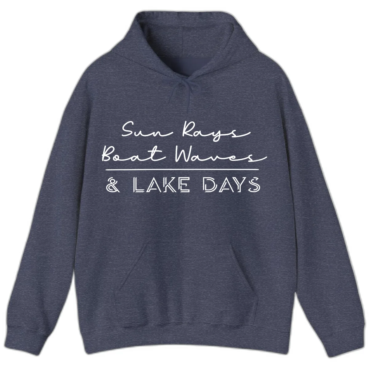 Sun Rays Boat Waves Lake Days Design Hoodie in Heather Sport Dark Navy