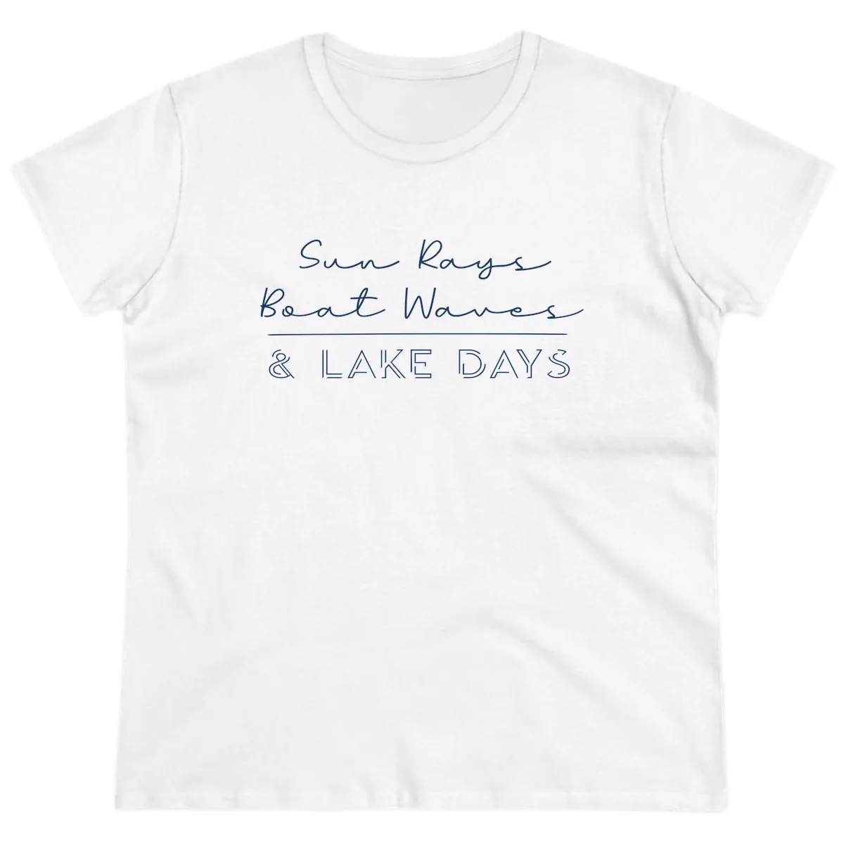 Sun Rays Boat Waves Lake Days Design Ladies Tee in White