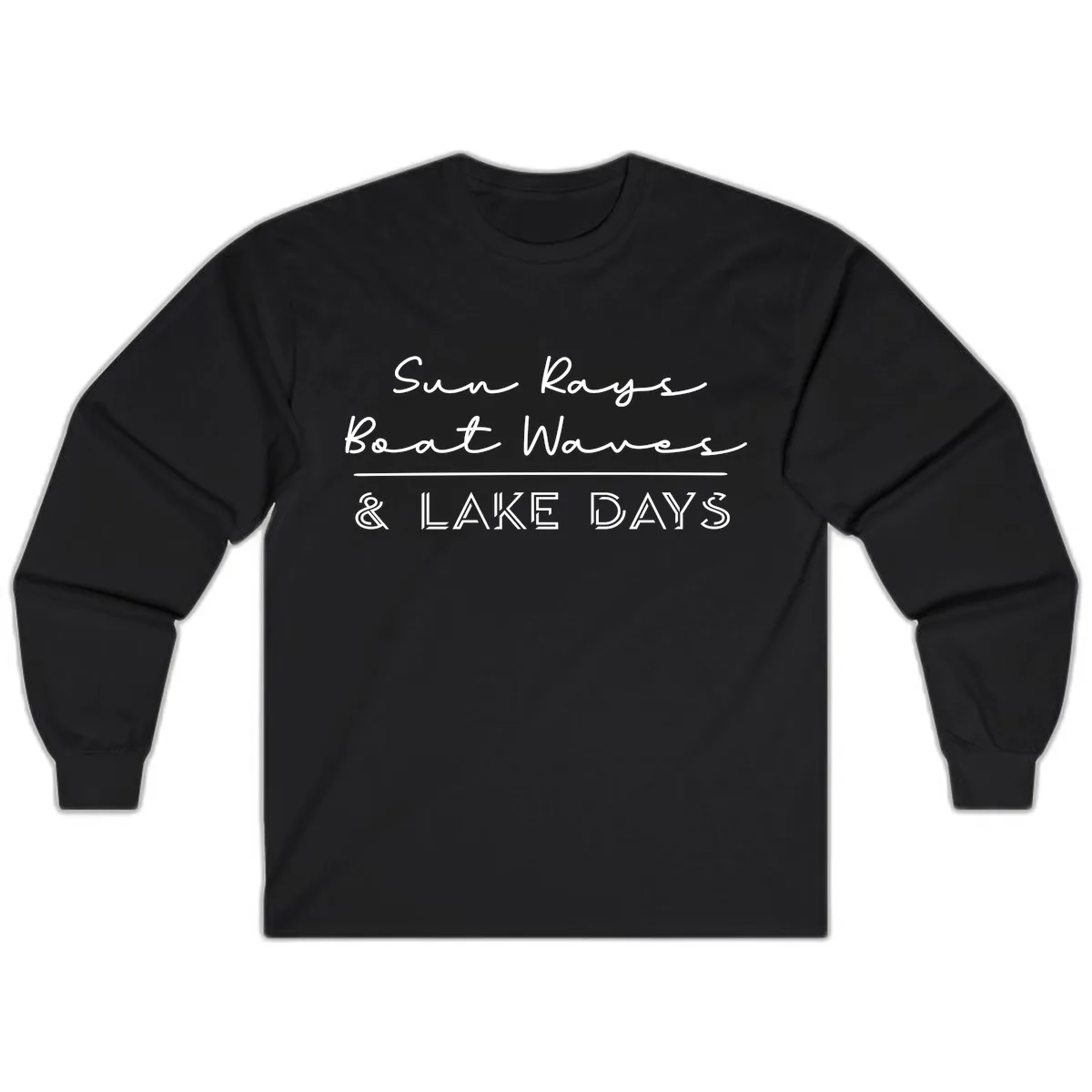 Sun Rays Boat Waves Lake Days Design Long Sleeve in Black