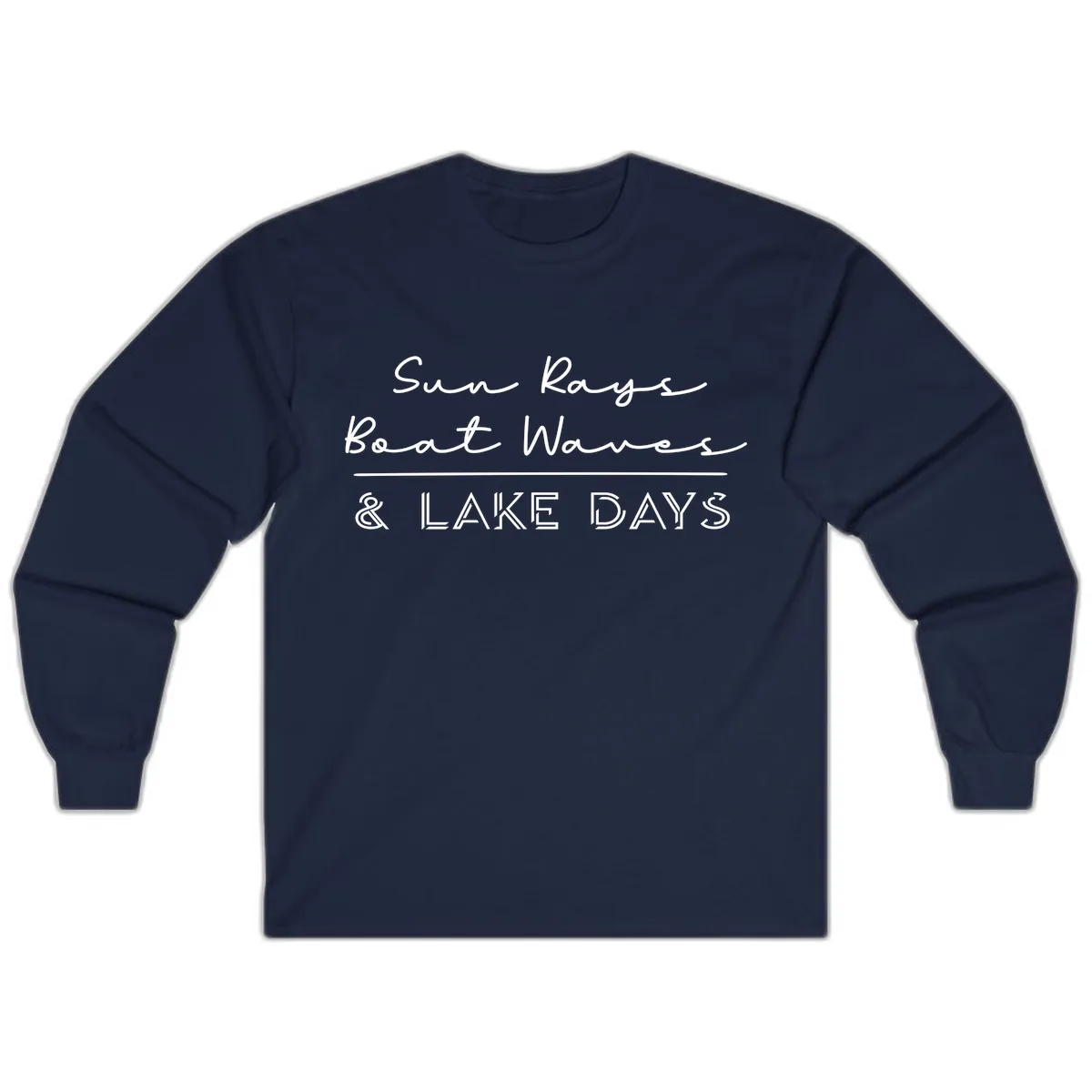 Sun Rays Boat Waves Lake Days Design Long Sleeve in Navy