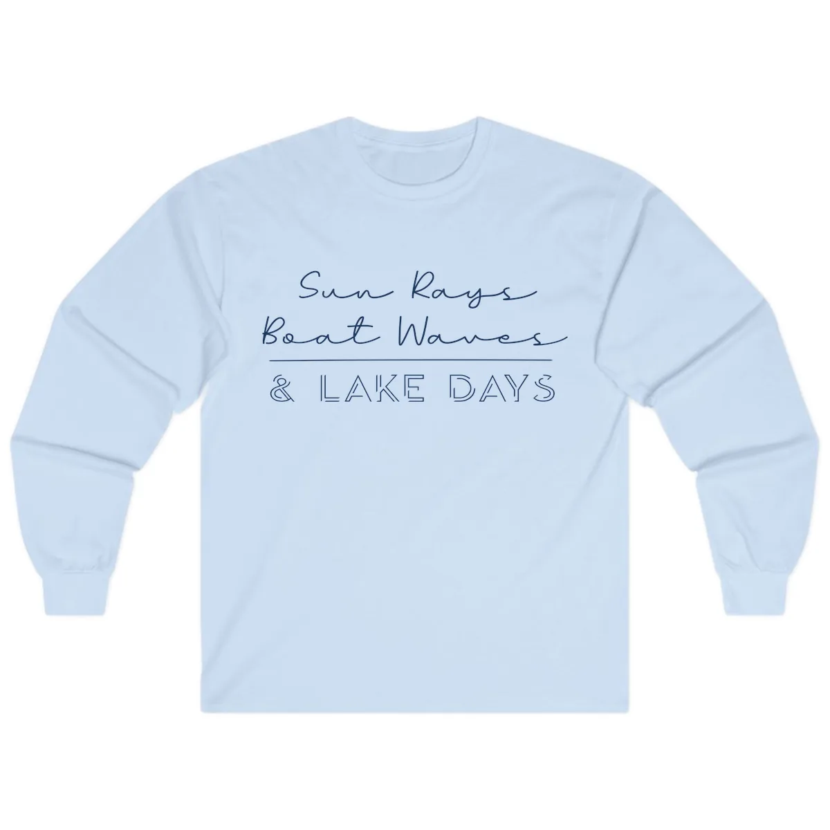 Sun Rays Boat Waves Lake Days Design Long Sleeve in Light Blue
