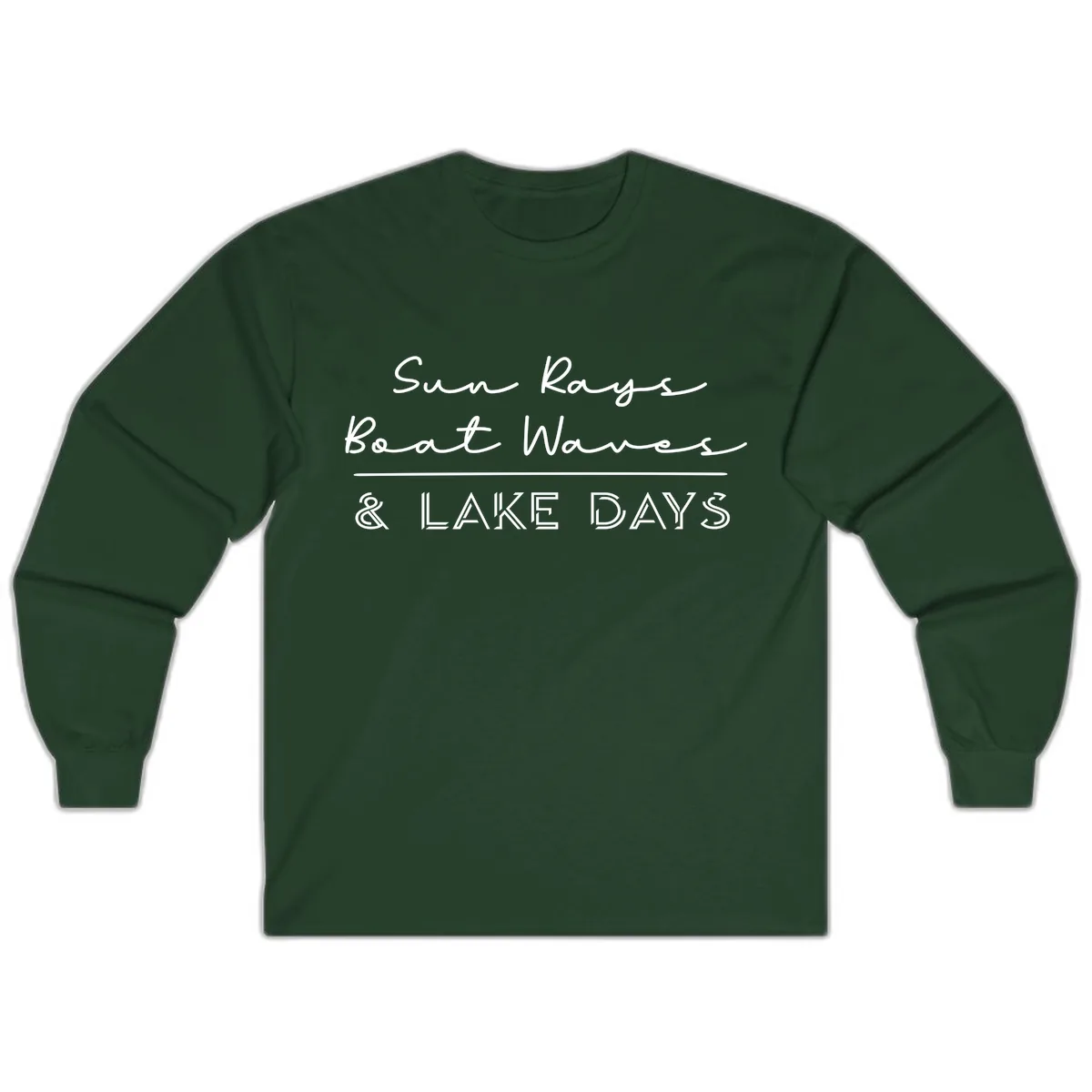 Sun Rays Boat Waves Lake Days Design Long Sleeve in Forest Green
