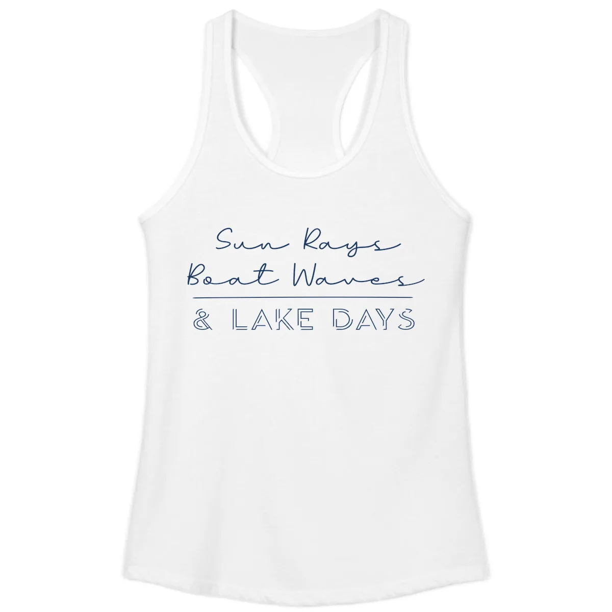 Sun Rays Boat Waves Lake Days Design Ladies Tank in White